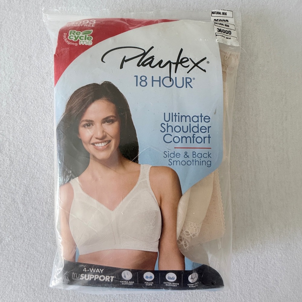 Playtex 18 Hour Wirefree Bra Women 36DDD Natural Beige 4693 Smoothing Comfort